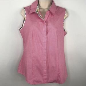 Orvis Like New Gingham (Checkered)/Floral Button Down Sleeveless Top